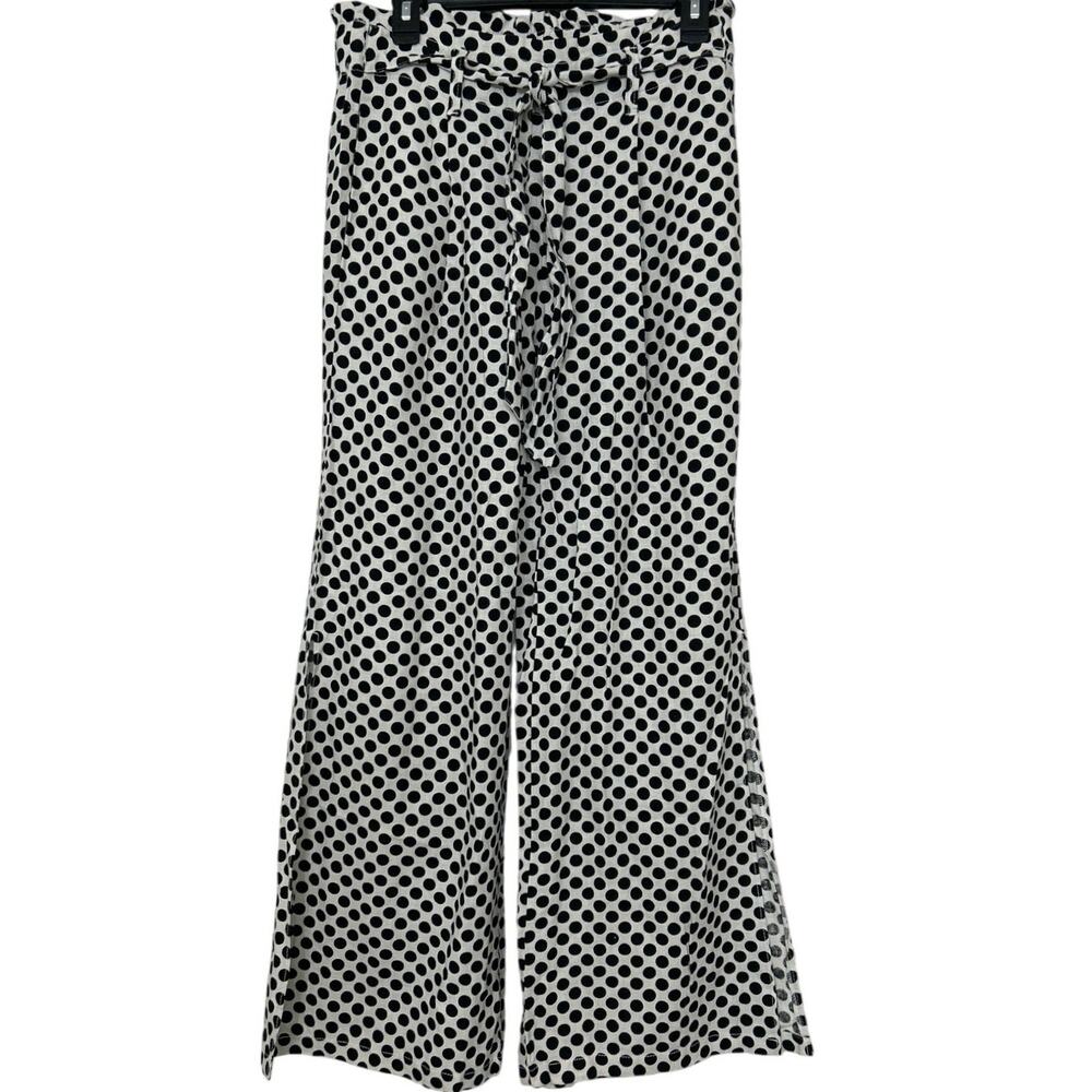 Rewash Linen Blend Wide Leg Split Hem  Pants M Polka Dot Tie Waist Resort Beachy